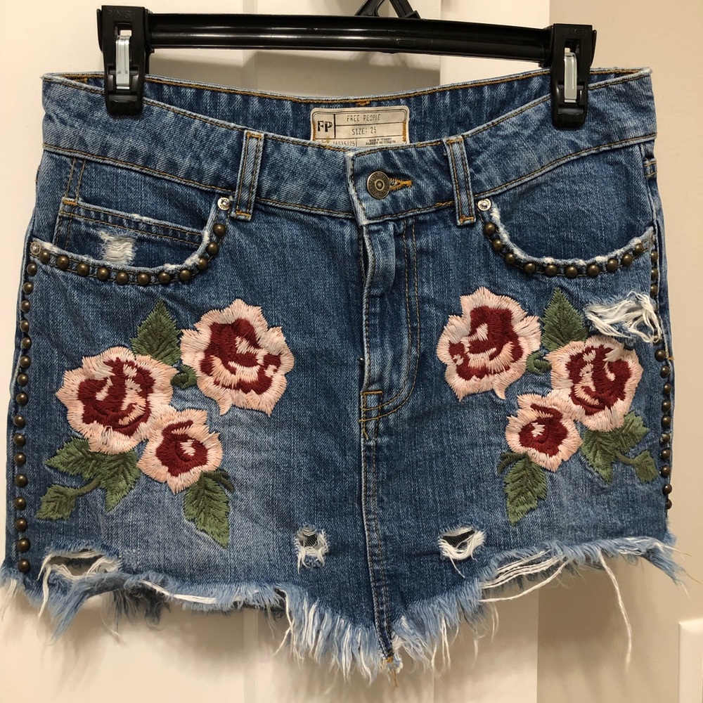 Free People Floral Denim Skirt